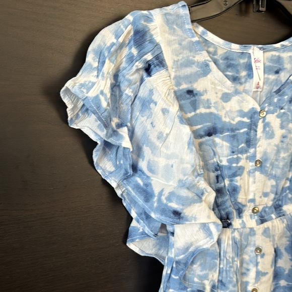 Justice Girls Blue and White Short Sleeve Ruffle Detailing Top - Picture 6 of 12